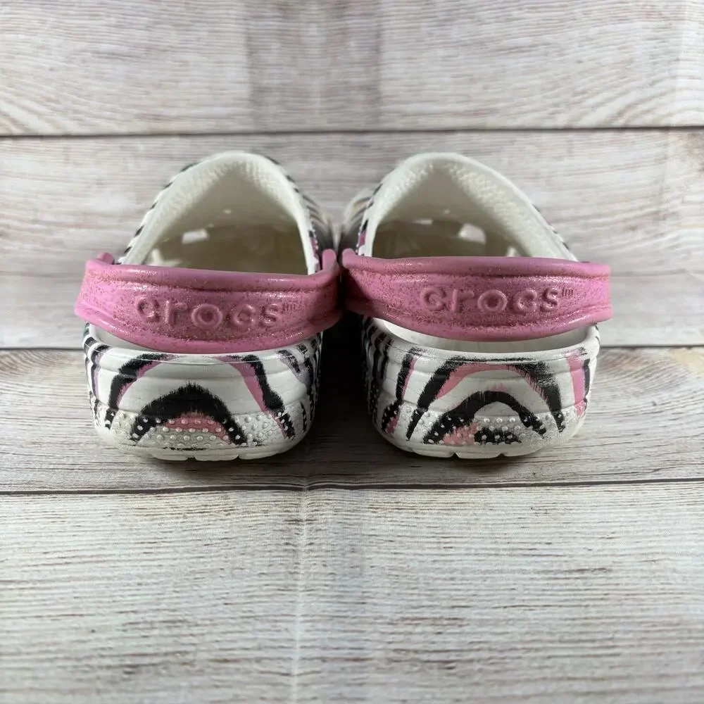 Crocs Classic Kids Size J2 Animal Zebra Glitter Clogs